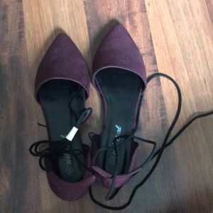 Maroon tie up flats. Brand new